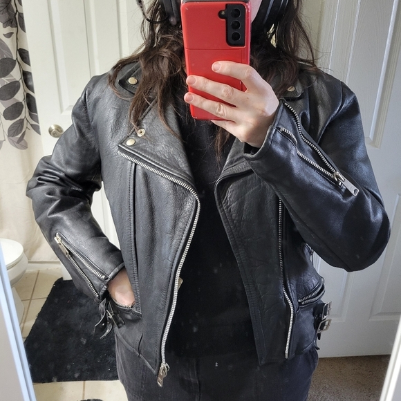 London Boston Leather Gold 100% Leather Moto Biker Jacket - Picture 9 of 9